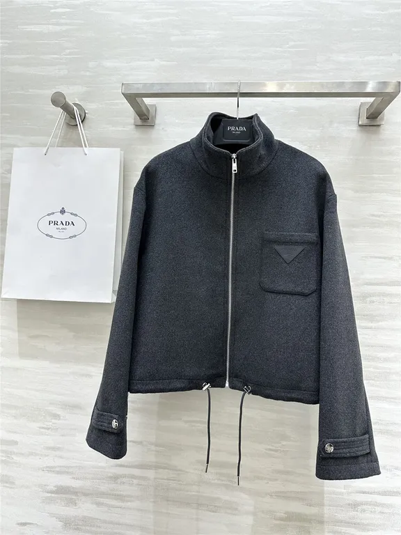 Prada short stand collar wool coat